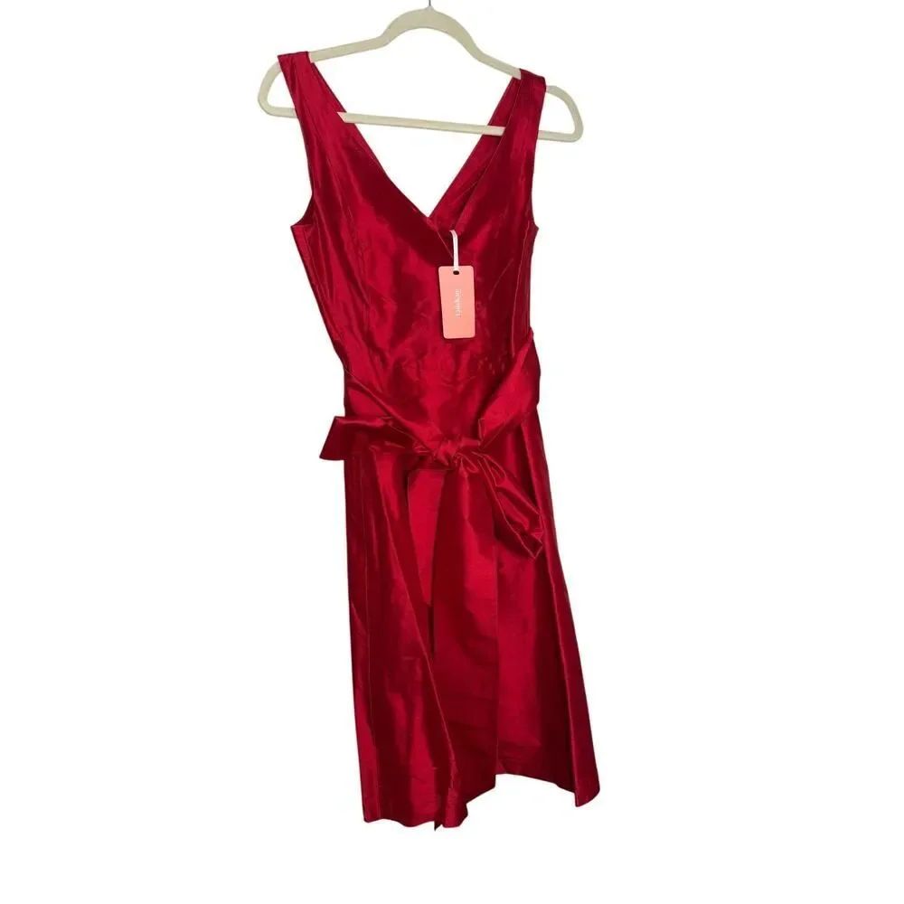 Nwt Lulakate Red Silk Mini Dress With Sash Women’s Sz. 12 — image 2 of 6
